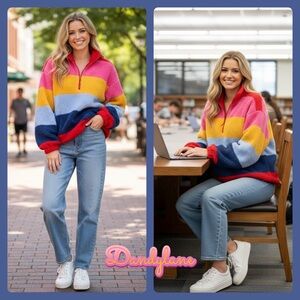 Cozy Sherpa Quarter-Zip Pullover Sweater for Women Size XXL